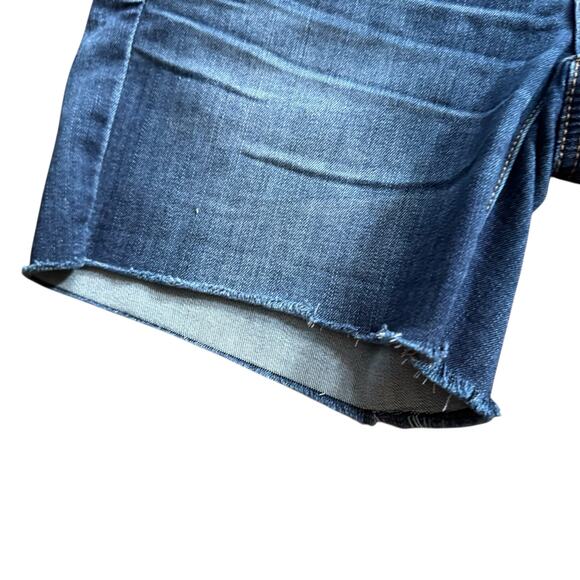American Eagle Outfitters AE Denim Midi Jeans Shorts Stretch Raw Hem Dark Wash 4 - Picture 4 of 13